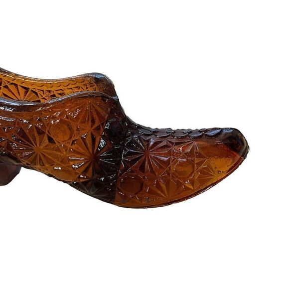 Vintage Fenton Daisy Button Glass High Heeled Shoe Brown Knobby 2" Tall - Picture 3 of 9